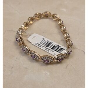 Stunning Sterling Silver & Amethyst Ross Simons Gold Tone Tennis Bracelet 7"